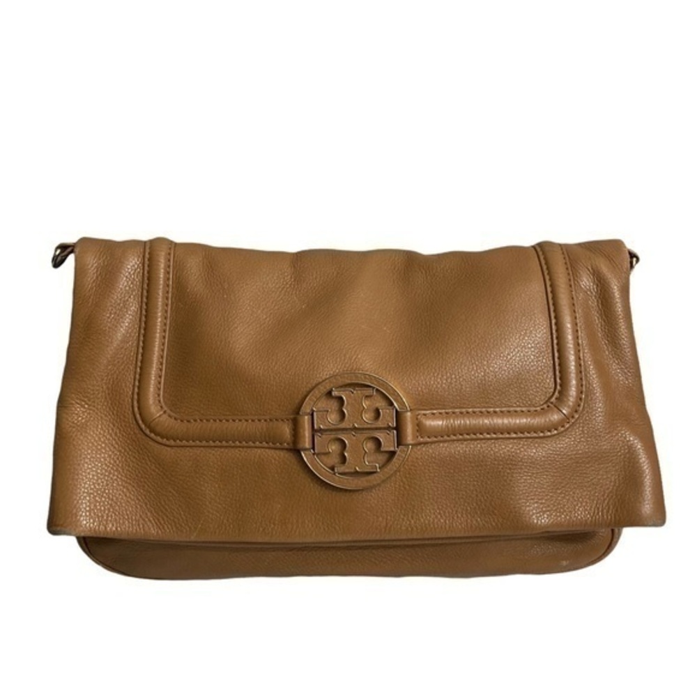 Tory Burch brown leather large clutch bag